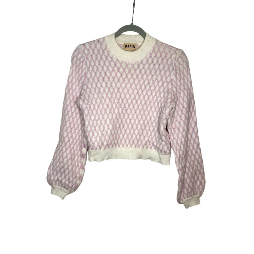 Anthropologie Pepin‎ Pink/White Sweater Balloon Sleeve Size XS